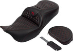 Saddlemen Honeycomb Roadsofa Seat With Backrest For Harley Davidson FLH 1868 2021 - Black/Red (Driver Seat Length: 39.5 cm)