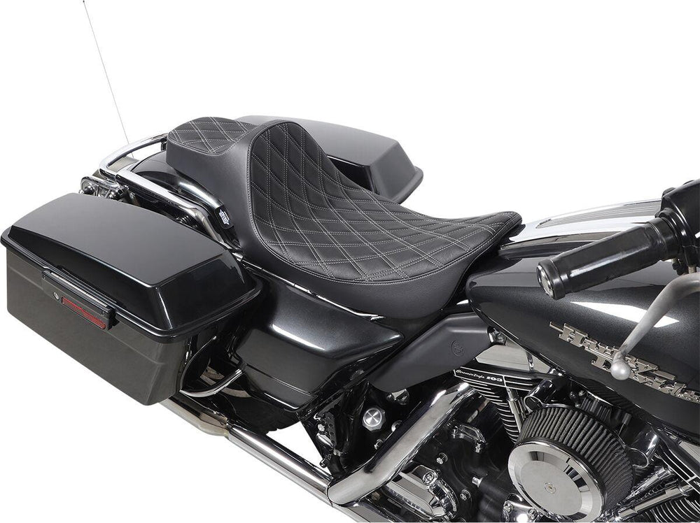 Drag Specialties Extended Reach Predator III Double Diamond Seat For Harley Davidson FLHR 1340 1997-1998 - Black