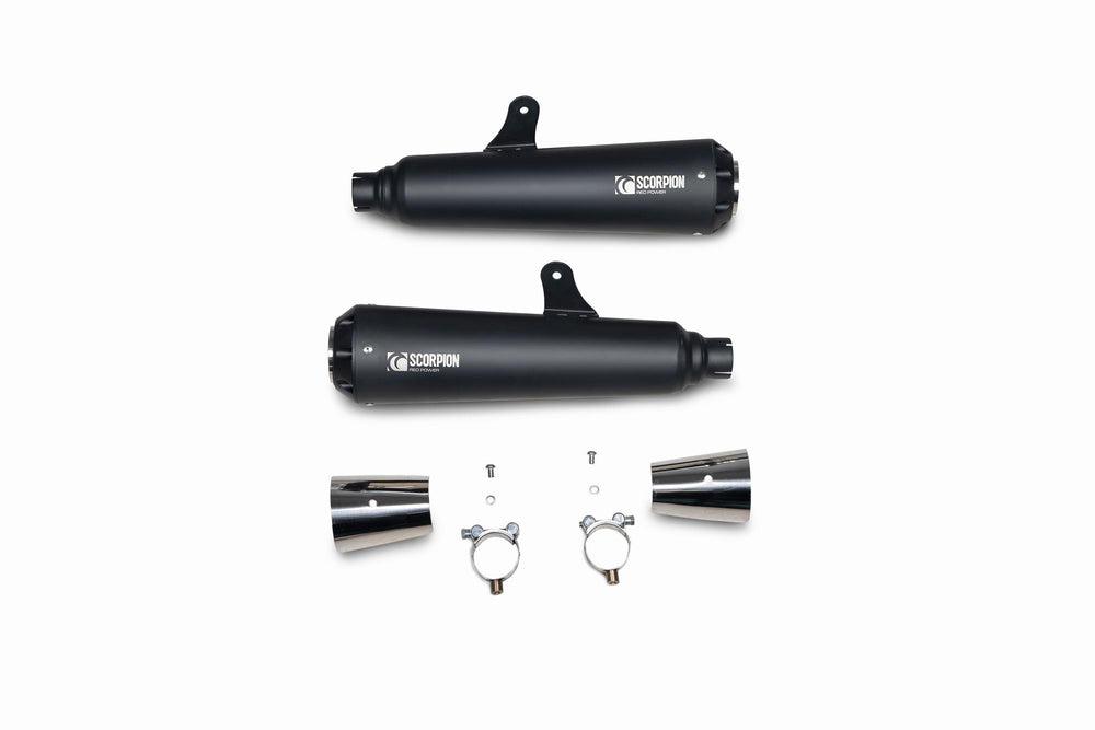 Scorpion Red Power Slip-On Pair Black Ceramic For Royal Enfield Interceptor 650 2019-2024