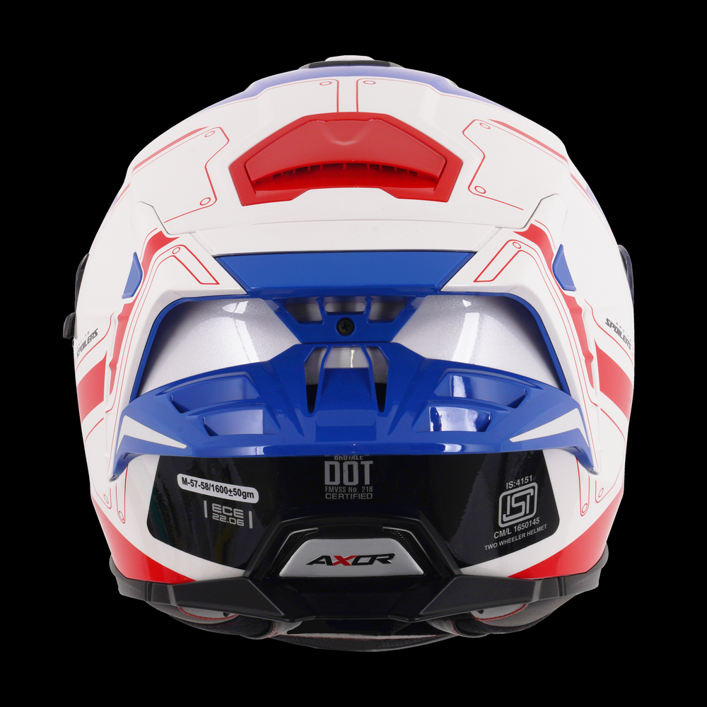 Axor Brutale Full Face Helmet With Dual Spoiler - Ryden White Red Blue