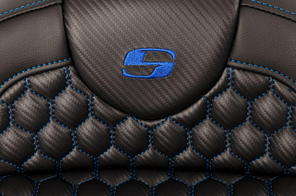 Saddlemen Honeycomb Roadsofa Seat With Backrest For Harley Davidson FLH 1868 2021 - Black/Blue (Driver Seat Length: 39.5 cm)