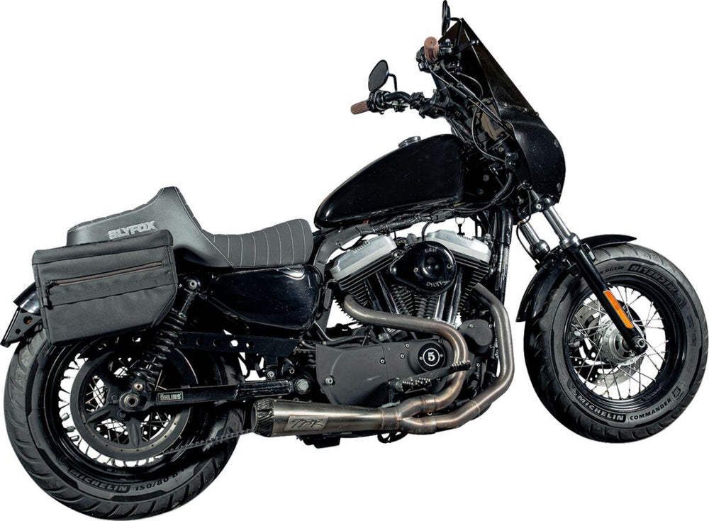 Slyfox High Noon Seat For Harley Davidson XL1200C 2004-2020 Classic Stitch/Silver Logo - Black/Silver