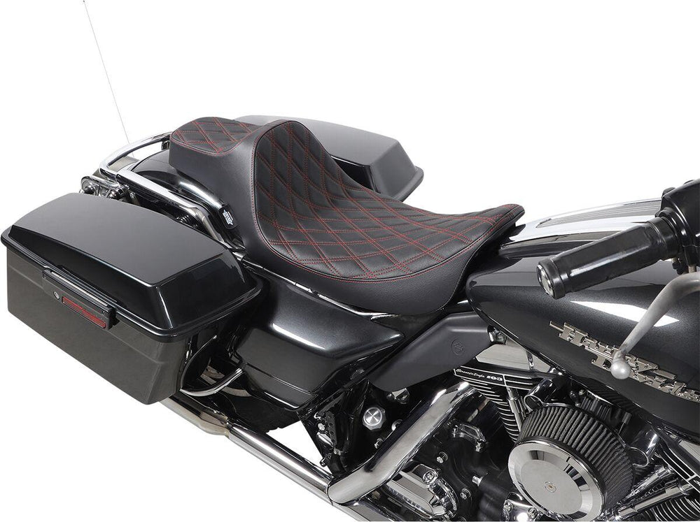 Drag Specialties Extended Reach Predator III Double Diamond Seat For Harley Davidson FLHR 1340 1997-1998 - Black