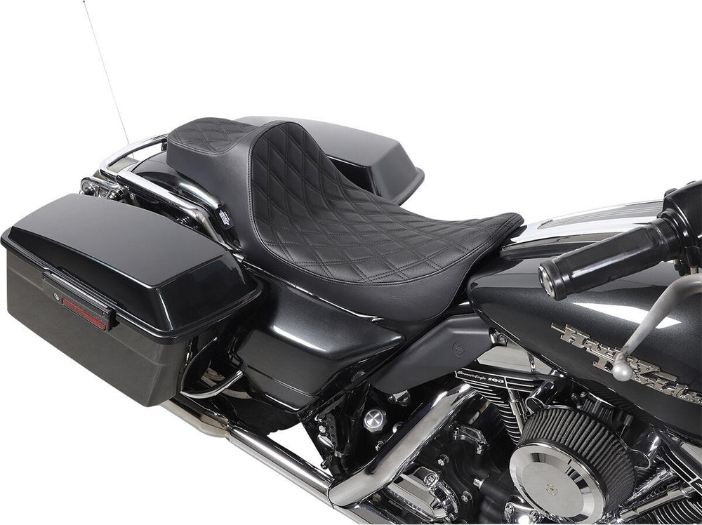 Drag Specialties Extended Reach Predator III Black Stitching Seat For Harley Davidson FLHR 1340 1997-1998 - Black