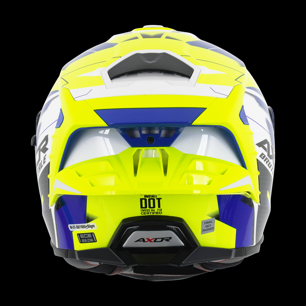 Axor Brutale Full Face Helmet With Dual Spoiler - Plexus Blue Fluo Yellow