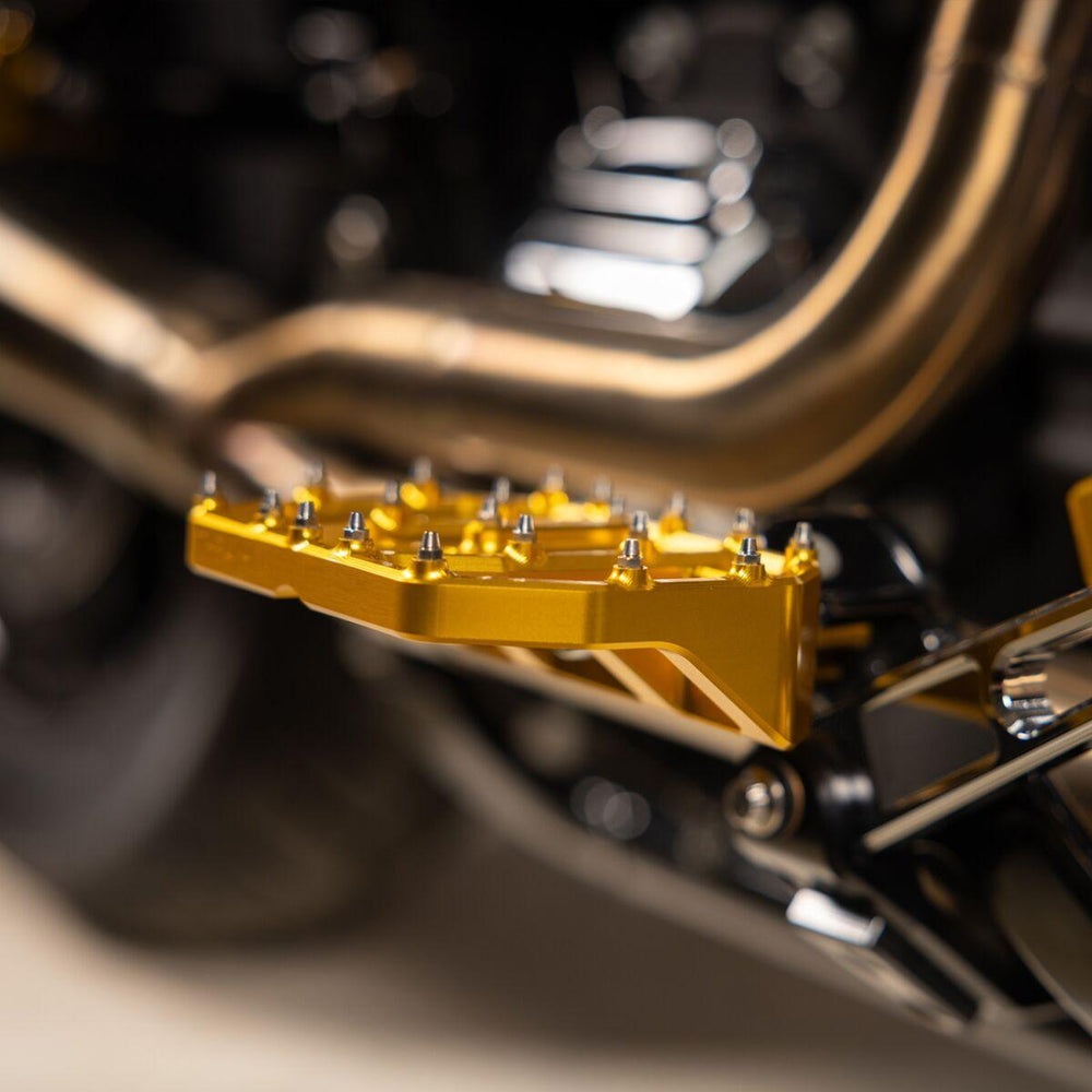 Thrashin Supply Co Mini Aggressor Rear Floorboards For Harley Davidson FL 1200 1972-1977 - Gold