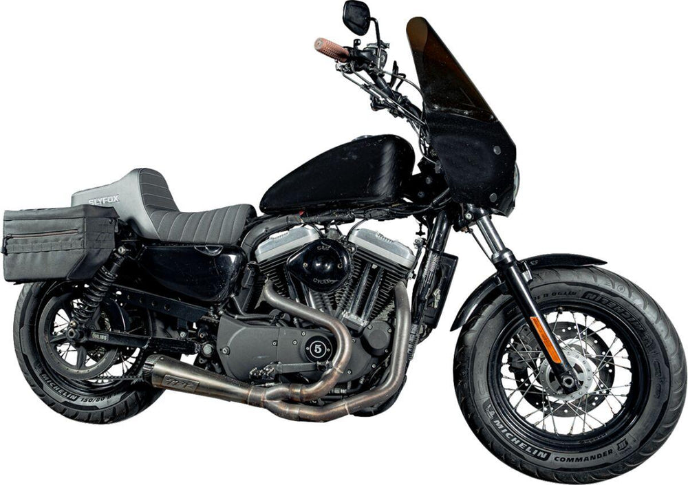 Slyfox High Noon Seat For Harley Davidson XL1200C 2004-2020 Classic Stitch/Silver Logo - Black/Silver