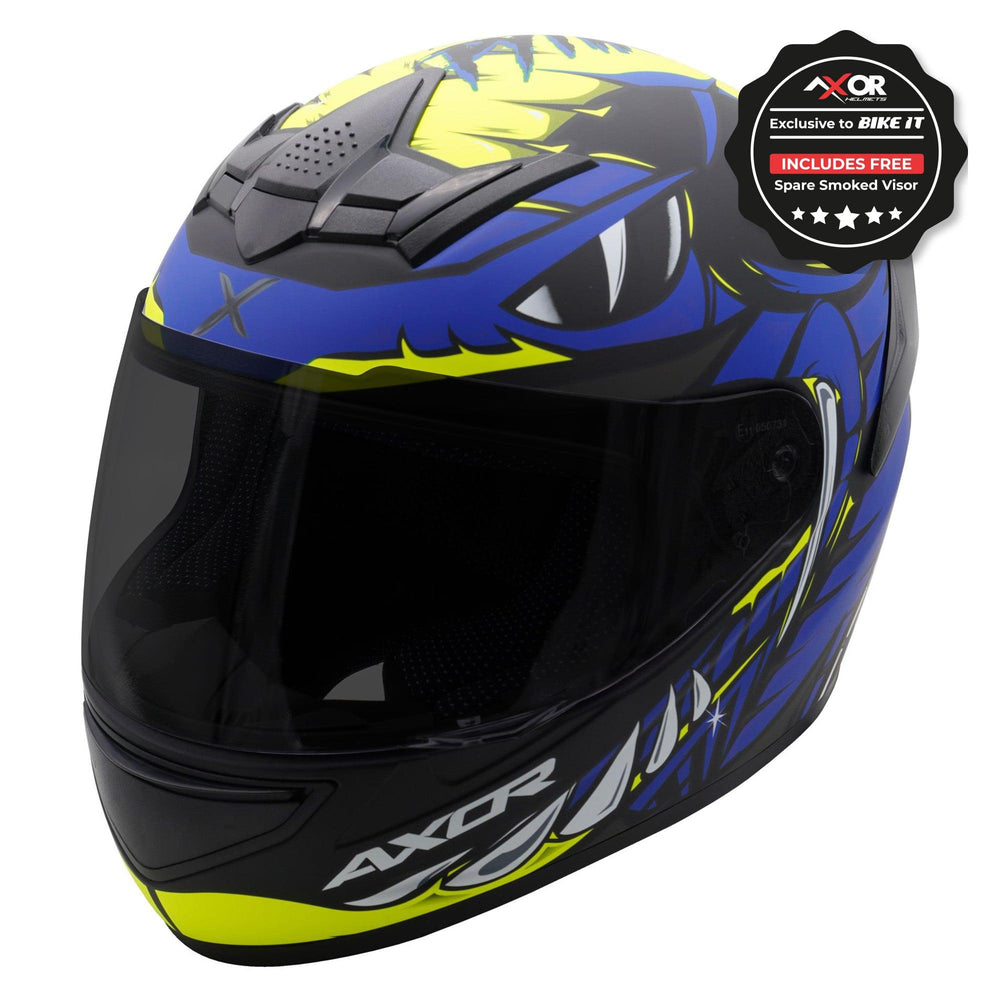 Axor Rage Full Face Helmet - Python Blue Yellow Matt Black