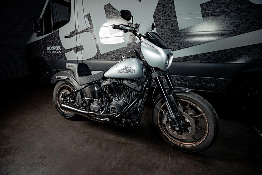Slyfox High Noon Seat For Harley Davidson FLSB 1750 ABS 2018-2021 Black Logo/Classic Stitch - Black