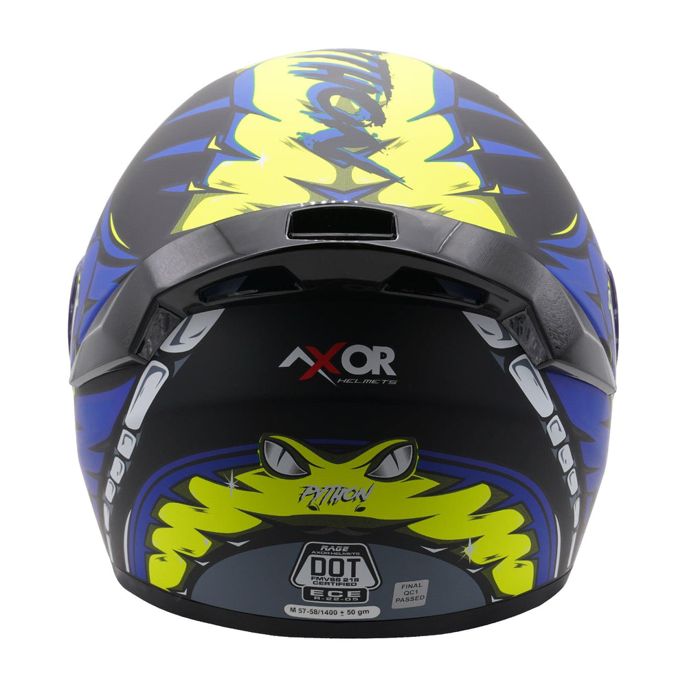 Axor Rage Full Face Helmet - Python Blue Yellow Matt Black