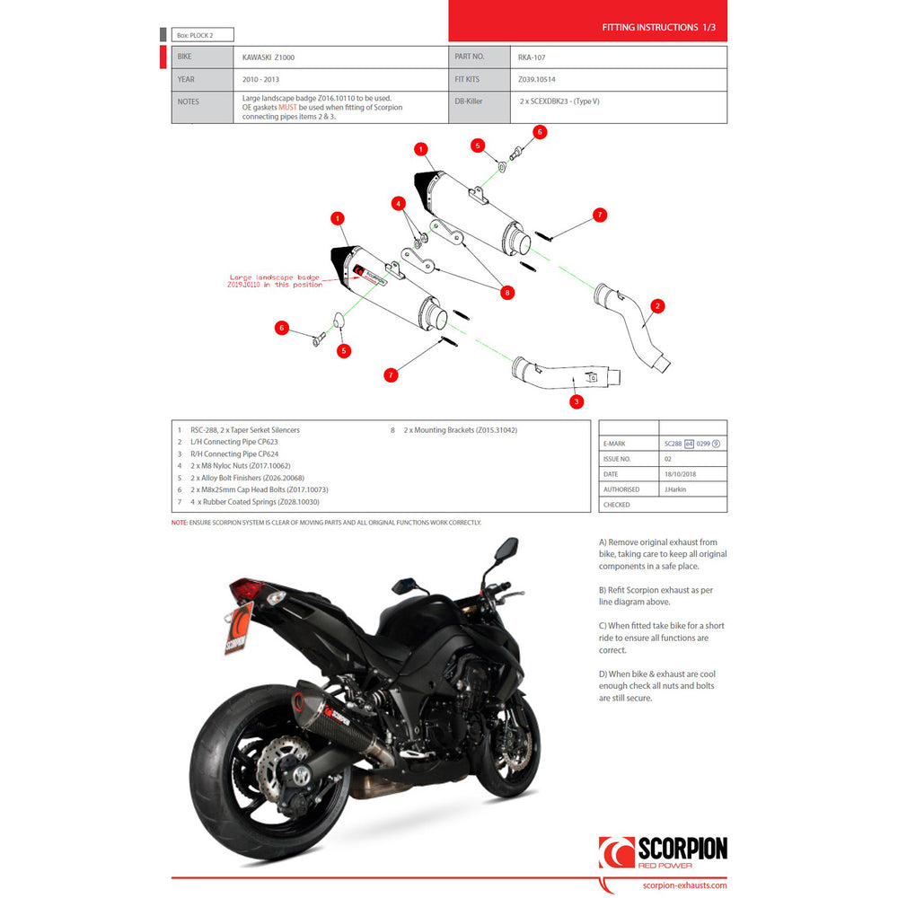 Scorpion Serket Taper Stainless Oval Exhaust For Kawasaki Z1000 2010-2013