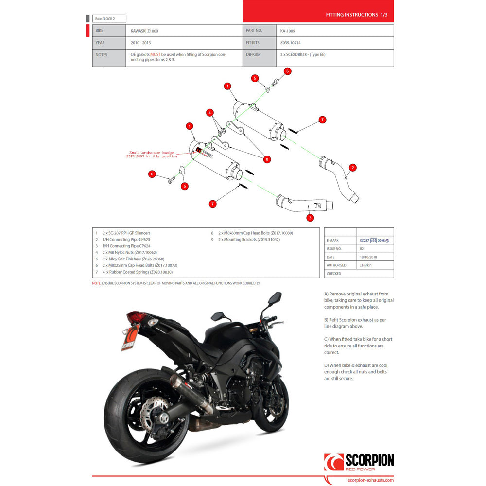 Scorpion RP-1 GP Carbon Round Exhaust For Kawasaki Z1000 2010-2013