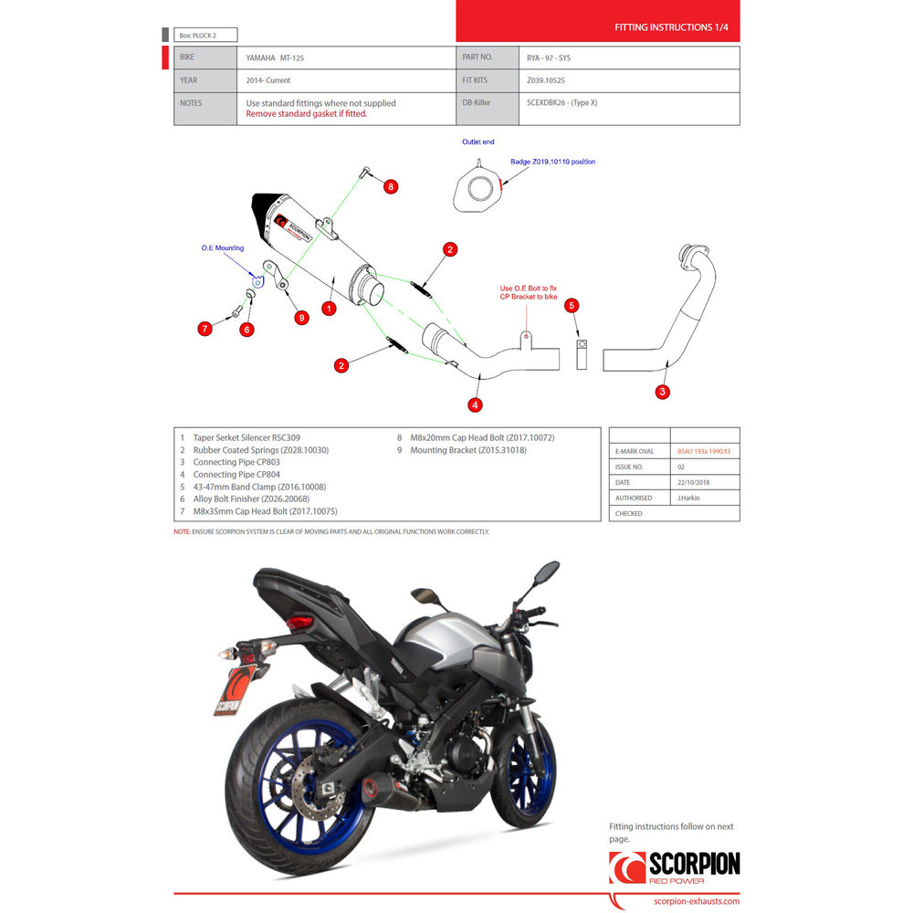 Scorpion Serket Taper Stainless Oval Exhaust For Yamaha MT-125 2014-2019
