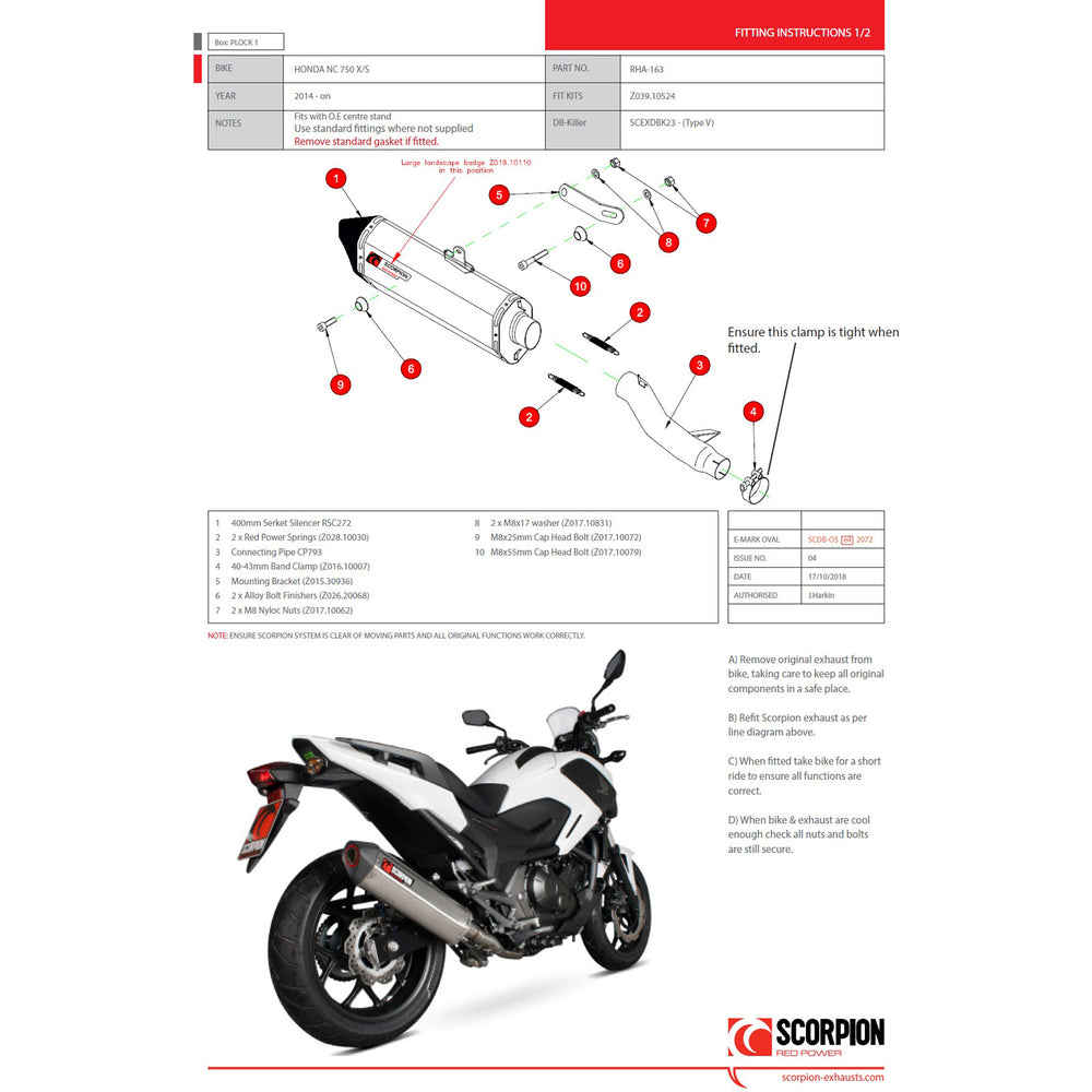 Scorpion Serket Parallel Carbon Oval Exhaust For Honda NC 750 2014-2018