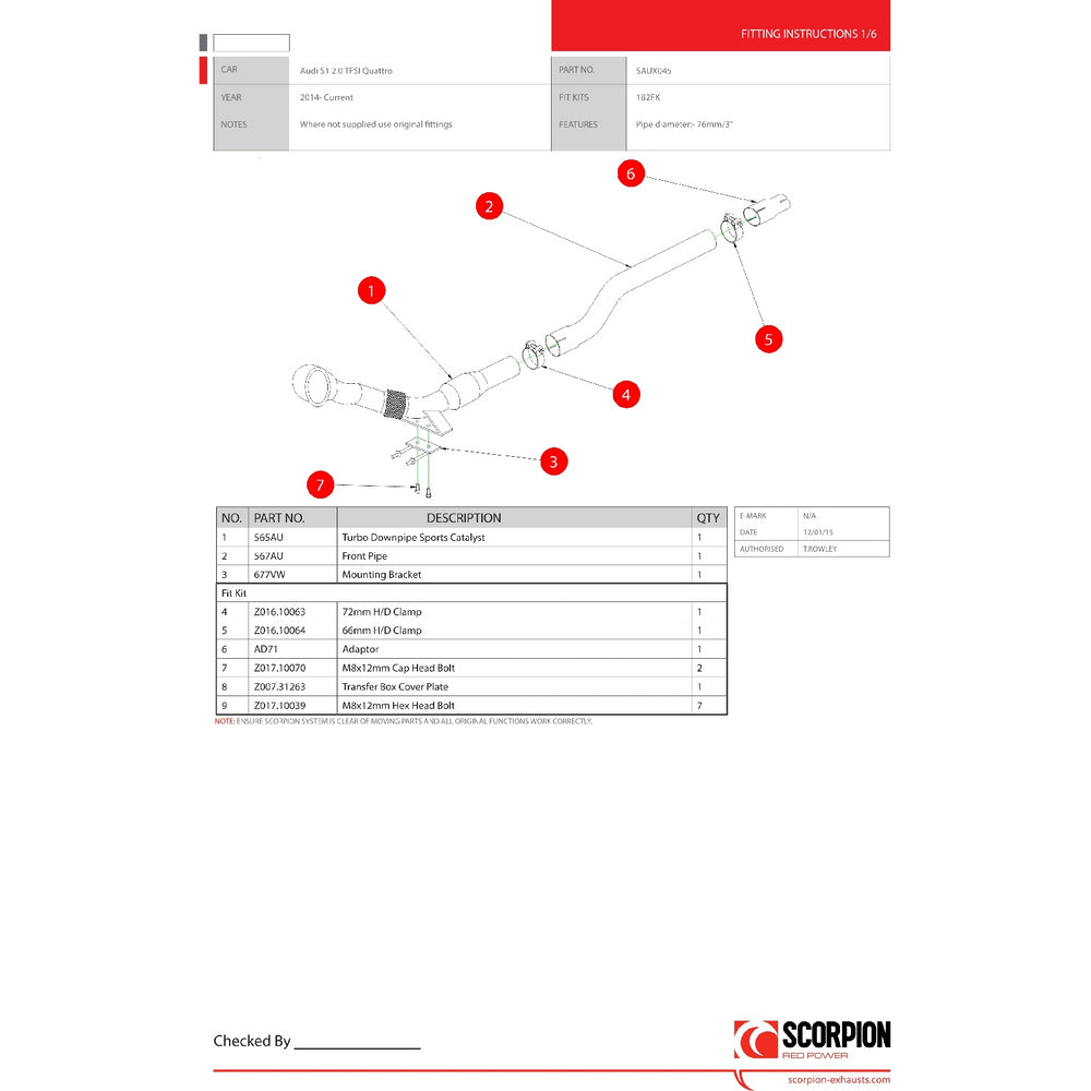 Scorpion Exhaust Downpipe + Sports Cat - Audi S1 2.0 TFSi Quattro 2014 - 2018