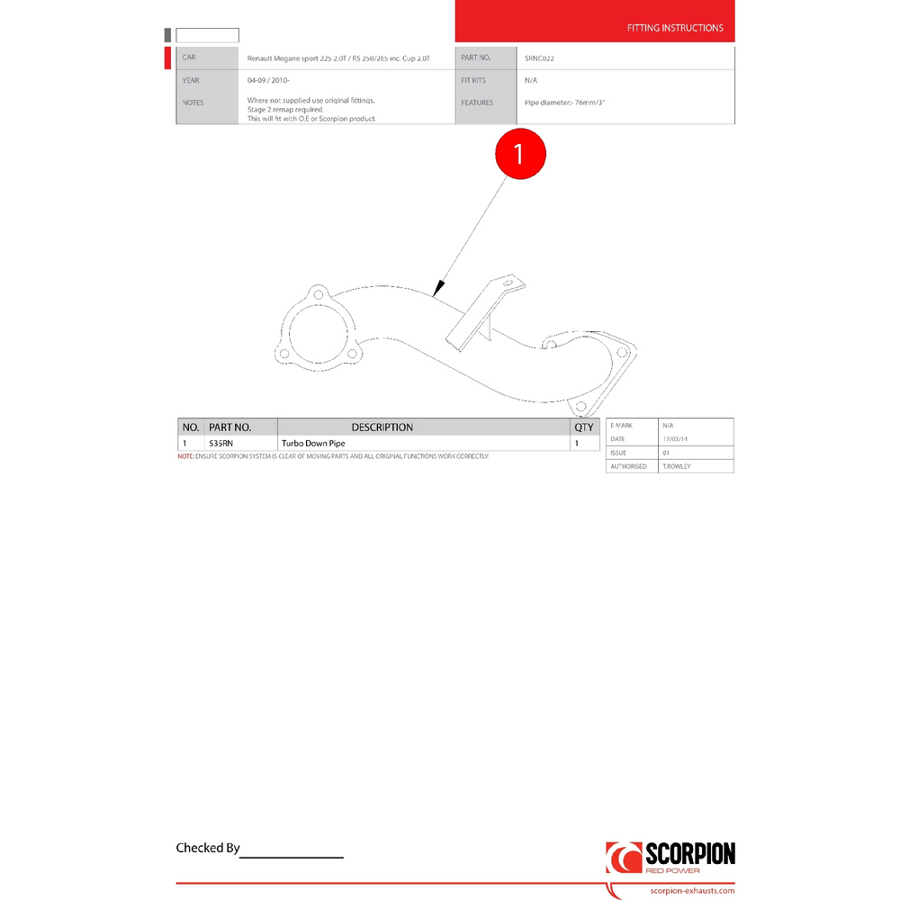 Scorpion Exhaust Downpipe - Renault Megane RS250/265 2010 - 2018
