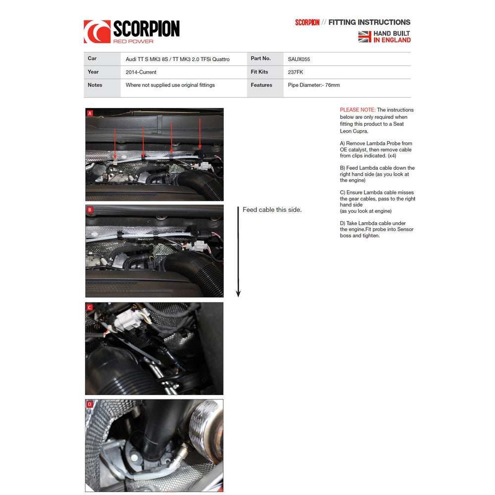 Scorpion Exhaust Turbo-Downpipe + Sports Cat - Audi TTS MK3/TT MK3 2.0  TFSI Quattro 2014-2019