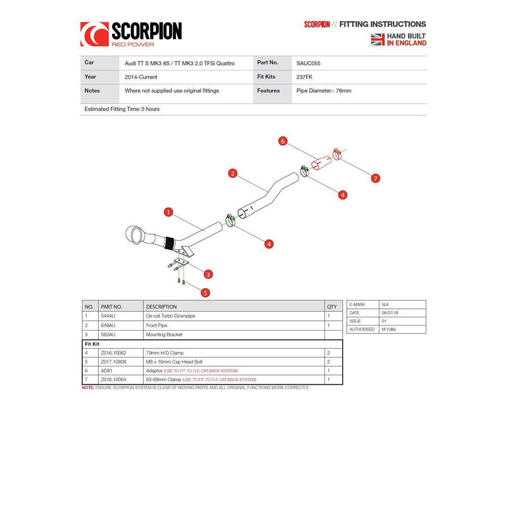 Scorpion Exhaust Turbo-Downpipe - Audi TTS MK3/TT MK3 2.0 TFSI Quattro (Non-GPF Model) 2014 - 2019