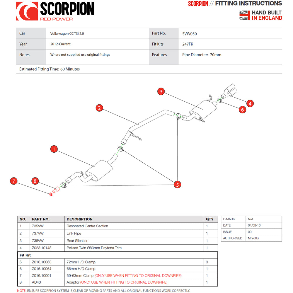 Scorpion Exhaust Cat-Back System (Res) Twin Daytona - Volkswagen CC 2.0 TSi 2012 - 2017