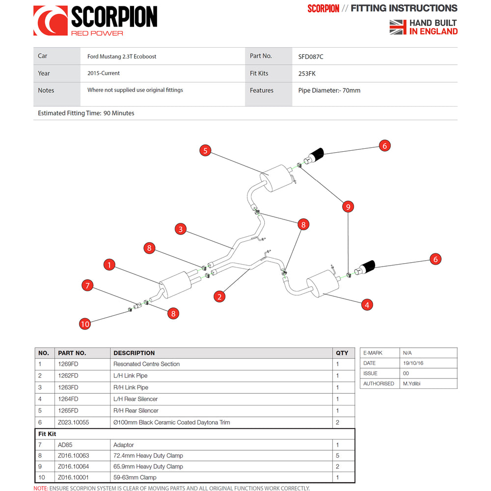 Scorpion Exhaust Cat-Back (Res) Twin Daytona BLK - Ford Mustang 2.3 EcoBoost (Non-GPF Model) 15-19
