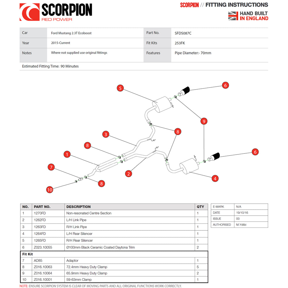 Scorpion Exhaust Cat-Back Twin Daytona BLK - Ford Mustang 2.3 EcoBoost (Non-GPF Model) 2015 - 2019