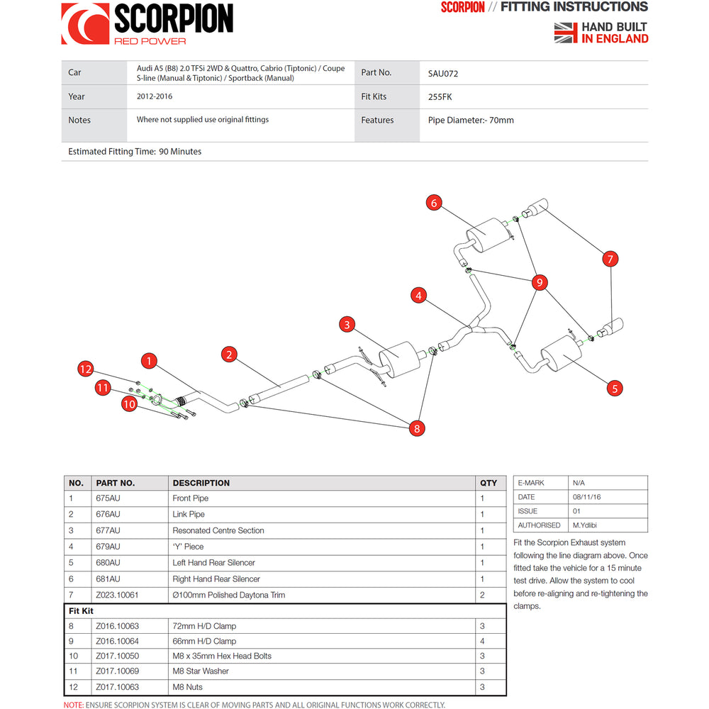 Scorpion Exhaust Cat-Back (Res) Twin Daytona - Audi A5 B8 2.0 TFSi 2012 - 2016