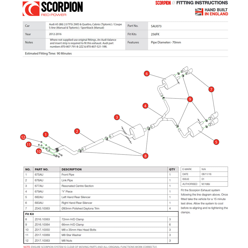 Scorpion Exhaust Cat-Back (Res) Quad Daytona - Audi A5 B8 2.0 TFSi 12+