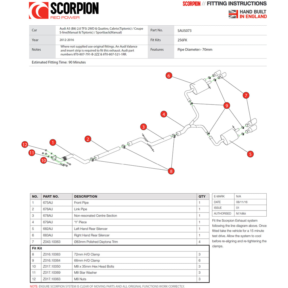 Scorpion Exhaust Cat-Back Quad Daytona - Audi A5 B8 2.0 TFSi 2012 - 2016