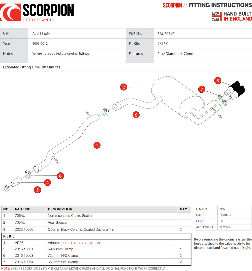 Scorpion Exhaust Cat-Back Daytona BLK - Audi S3 8P 2.0T Quattro (3 Door & Sportback) 06-12