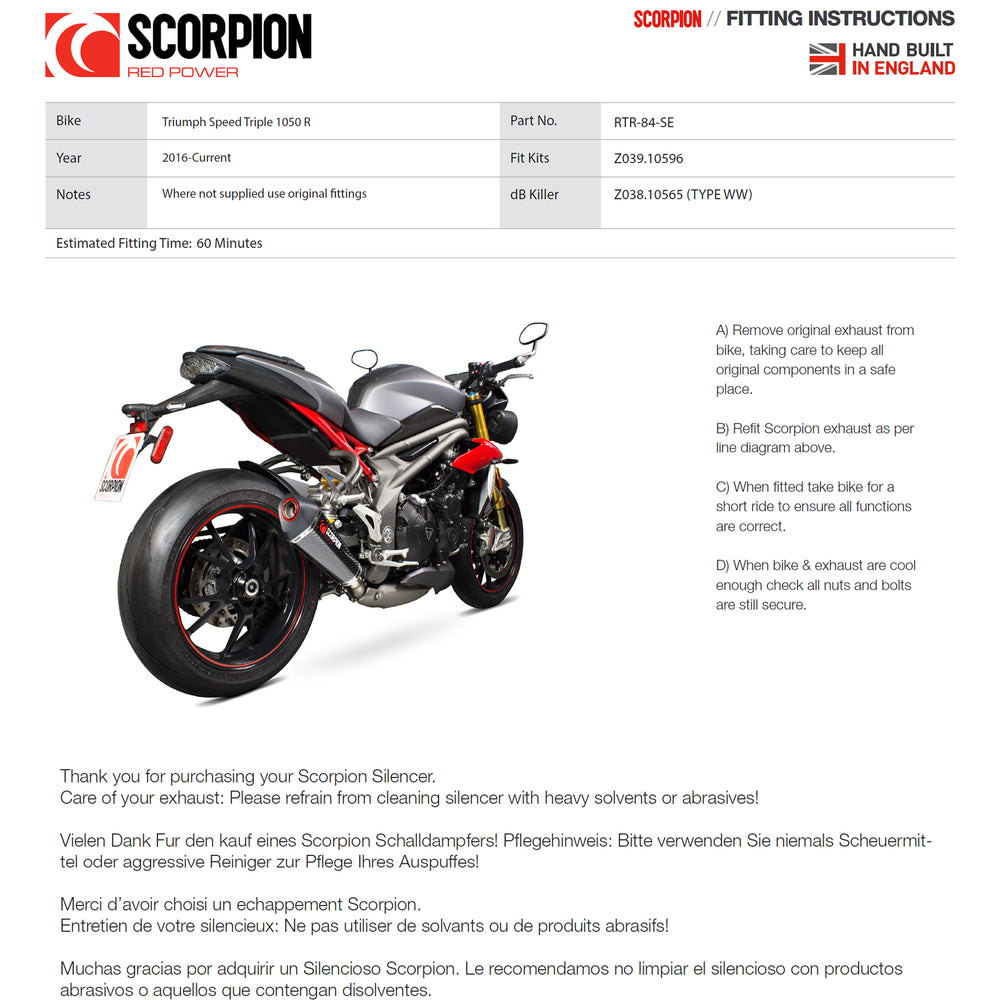 Scorpion Serket Taper Stainless Oval Exhaust For Triumph Speed Triple 1050 2016-2017