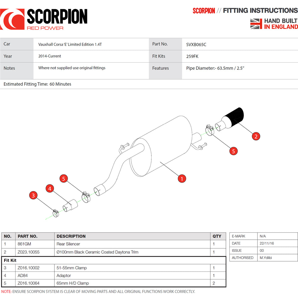 Scorpion Exhaust Rear Silencer Single Daytona BLK- Vauxhall Corsa E 1.4T (Non-GPF Model) 2014 - 2019