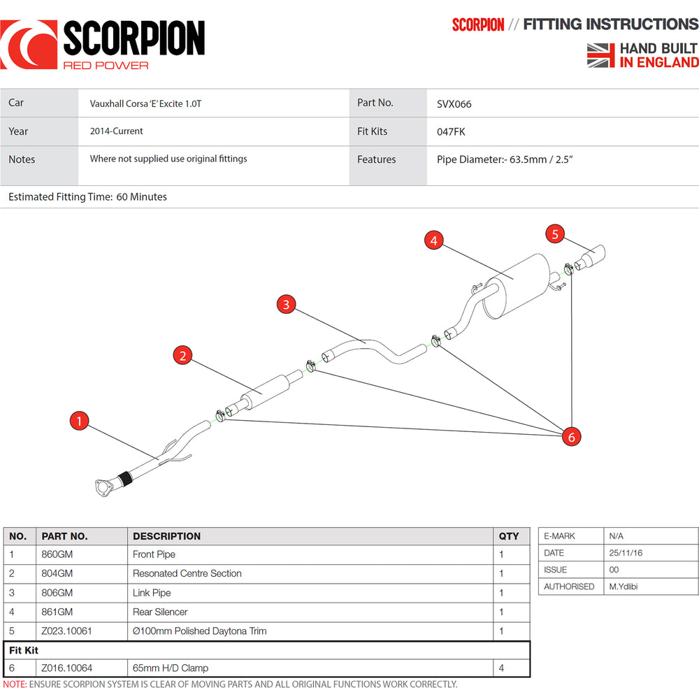 Scorpion Exhaust Cat-Back (Res) Single Daytona - Vauxhall Corsa E 1.0T (Non-GPF Model) 2014 - 2019