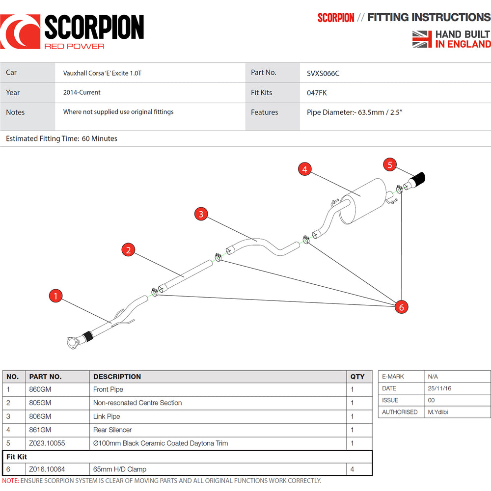 Scorpion Exhaust Cat-Back Single Daytona BLK - Vauxhall Corsa E 1.0T (Non-GPF Model) 2014 - 2019