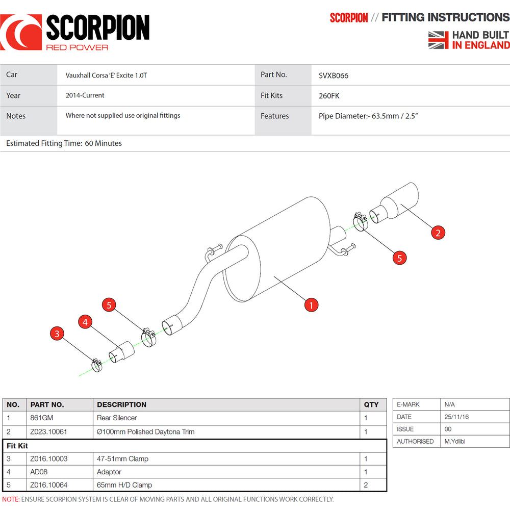 Scorpion Exhaust Rear Silencer Single Daytona - Vauxhall Corsa E 1.0T (Non-GPF Model) 2014 - 2019