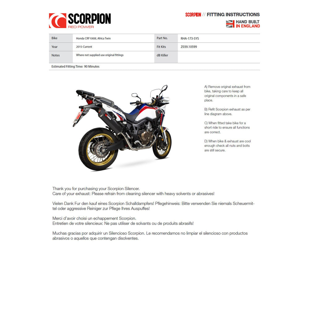 Scorpion Serket Parallel Stainless Oval Exhaust For Honda CRF 1000 L Africa Twin 2015-2017