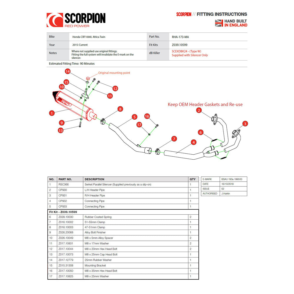 Scorpion Header Pipe For Honda CRF 1000 L Africa Twin 2015-2017
