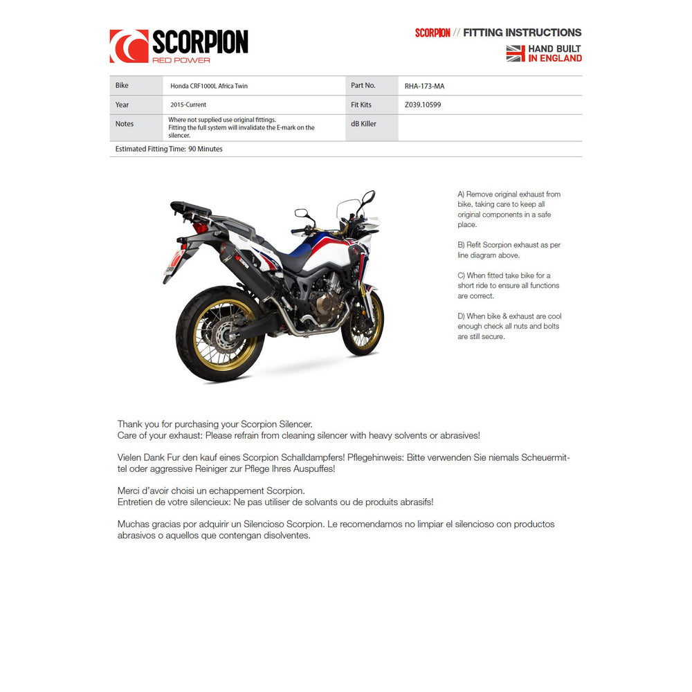 Scorpion Header Pipe For Honda CRF 1000 L Africa Twin 2015-2017