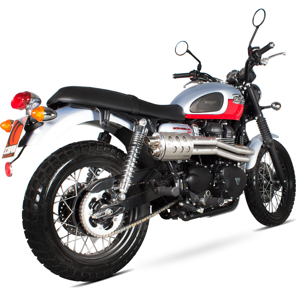 Scorpion Custom Stainless Exhaust Silencer + Heat Shield - Triumph Scrambler Full System 13-17