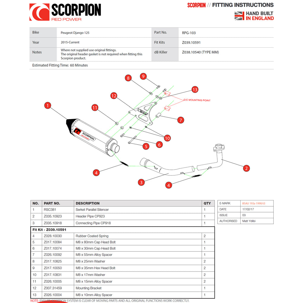 Scorpion Serket Parallel Black Ceramic Oval Exhaust For Peugeot Django 125 And 150 2015-2017
