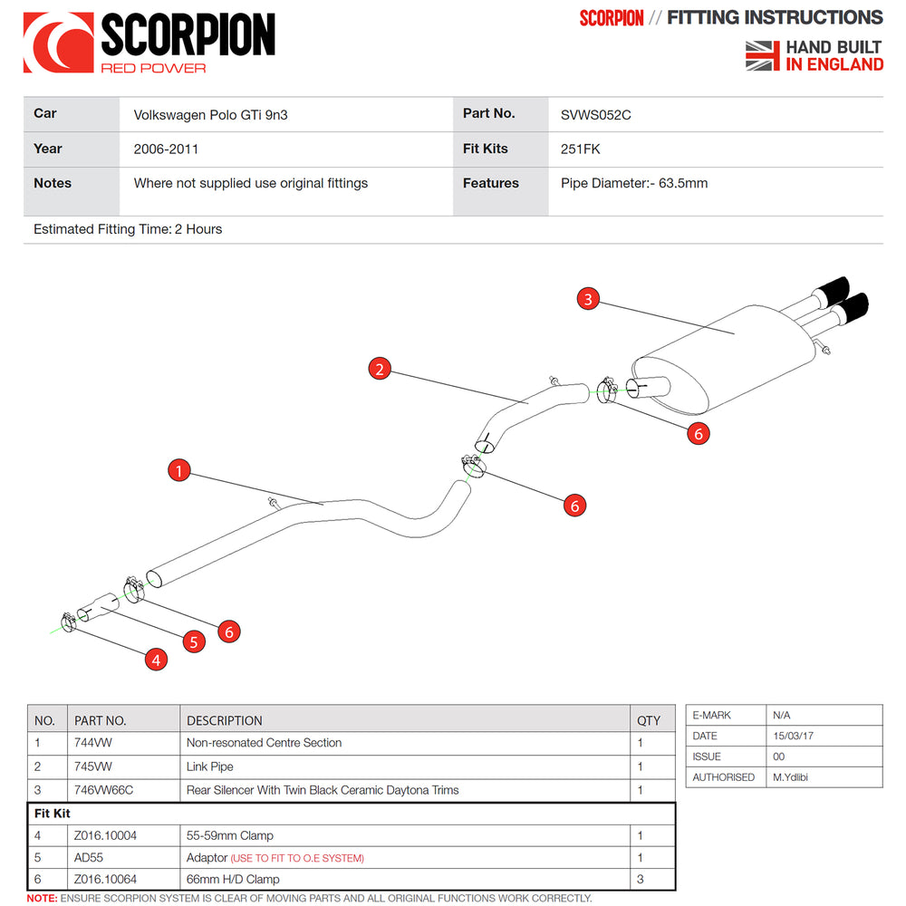 Scorpion Exhaust Cat-Back Daytona BLK - Volkswagen Polo Gti 1.8T 9n3 2006 - 2011