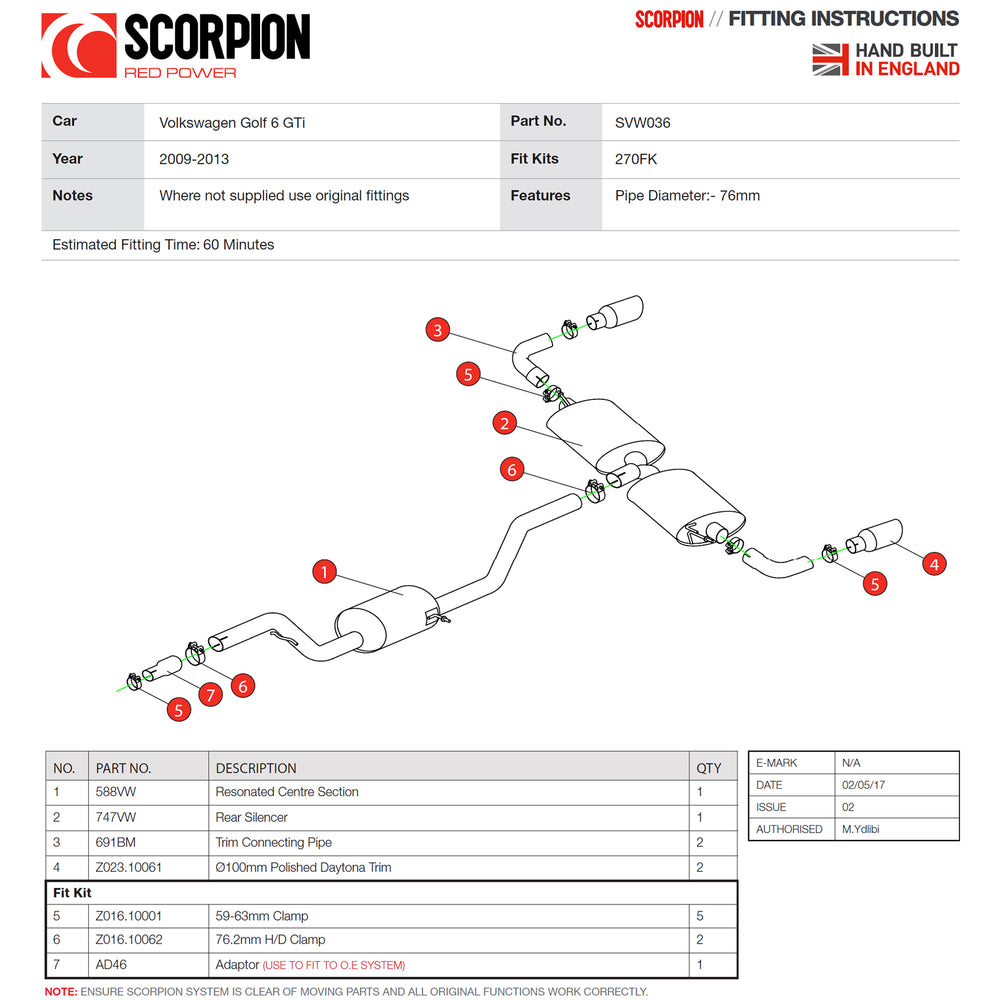 Scorpion Exhaust Cat-Back (Res) Daytona - Volkswagen Golf MK6 GTI 2009 - 2013