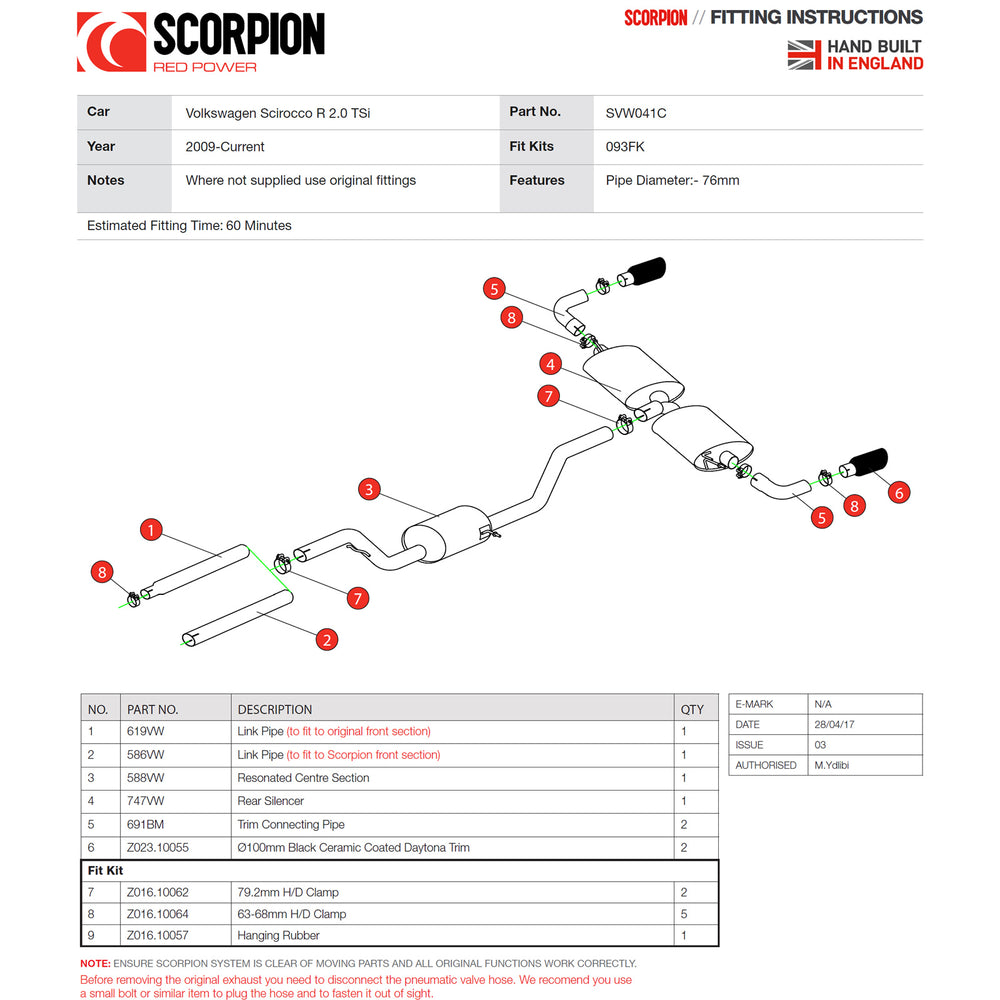 Scorpion Exhaust Cat-Back (Res) Daytona BLK - Volkswagen Scirocco R 2009 - 2017