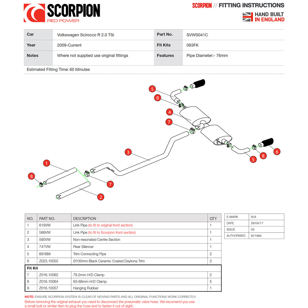 Scorpion Exhaust Cat-Back Daytona BLK - Volkswagen Scirocco R 2009 - 2017