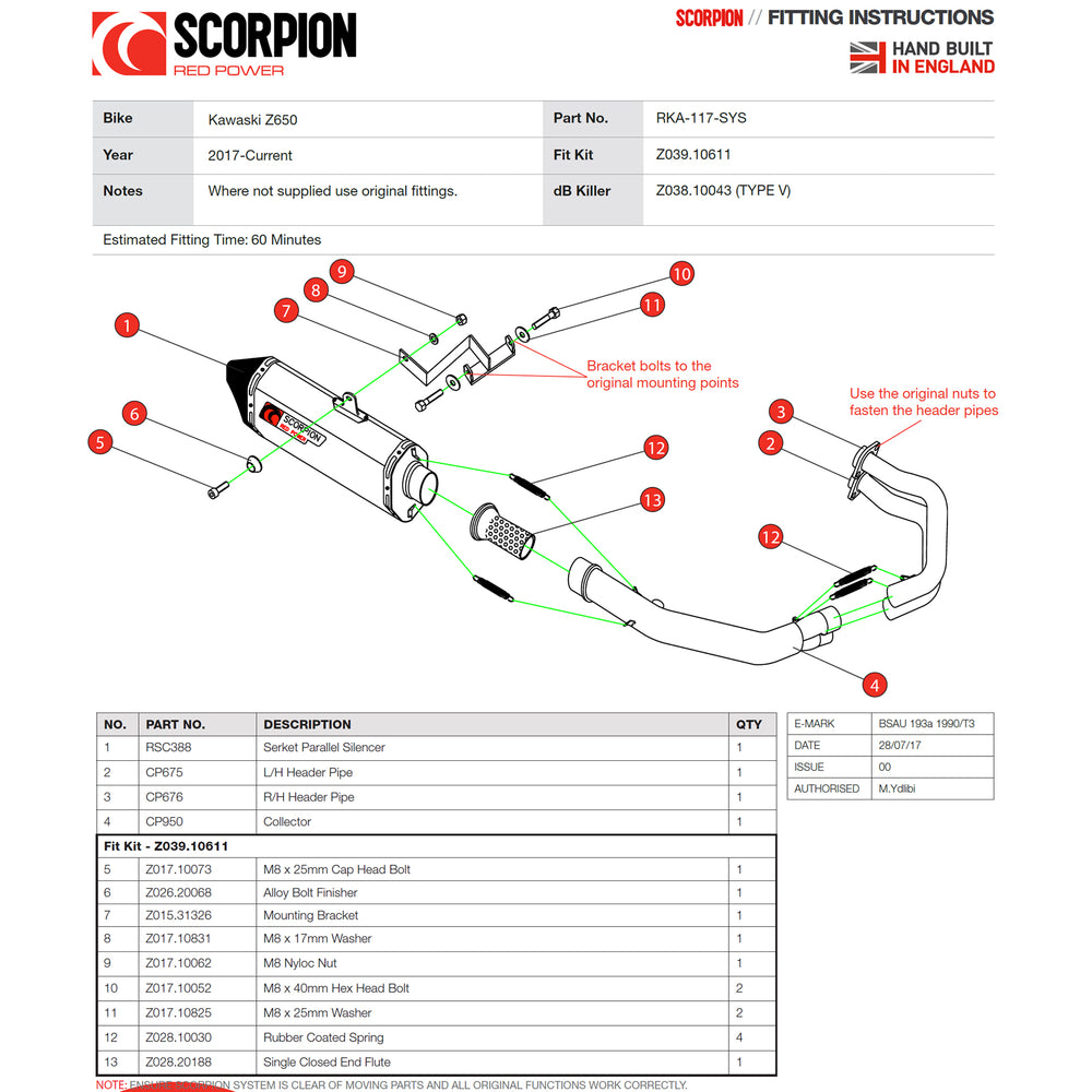 Scorpion Serket Parallel Stainless Oval Exhaust - Kawasaki Z650 Full System 2017 - 2021