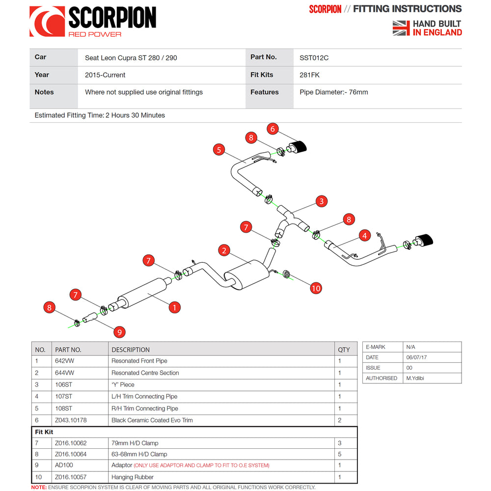 Scorpion Exhaust Cat-Back (Res) Evo BLK - Seat Leon Cupra 2.0 TSI 280 / 290 ST (Non-GPF Model) 2015 - 2018