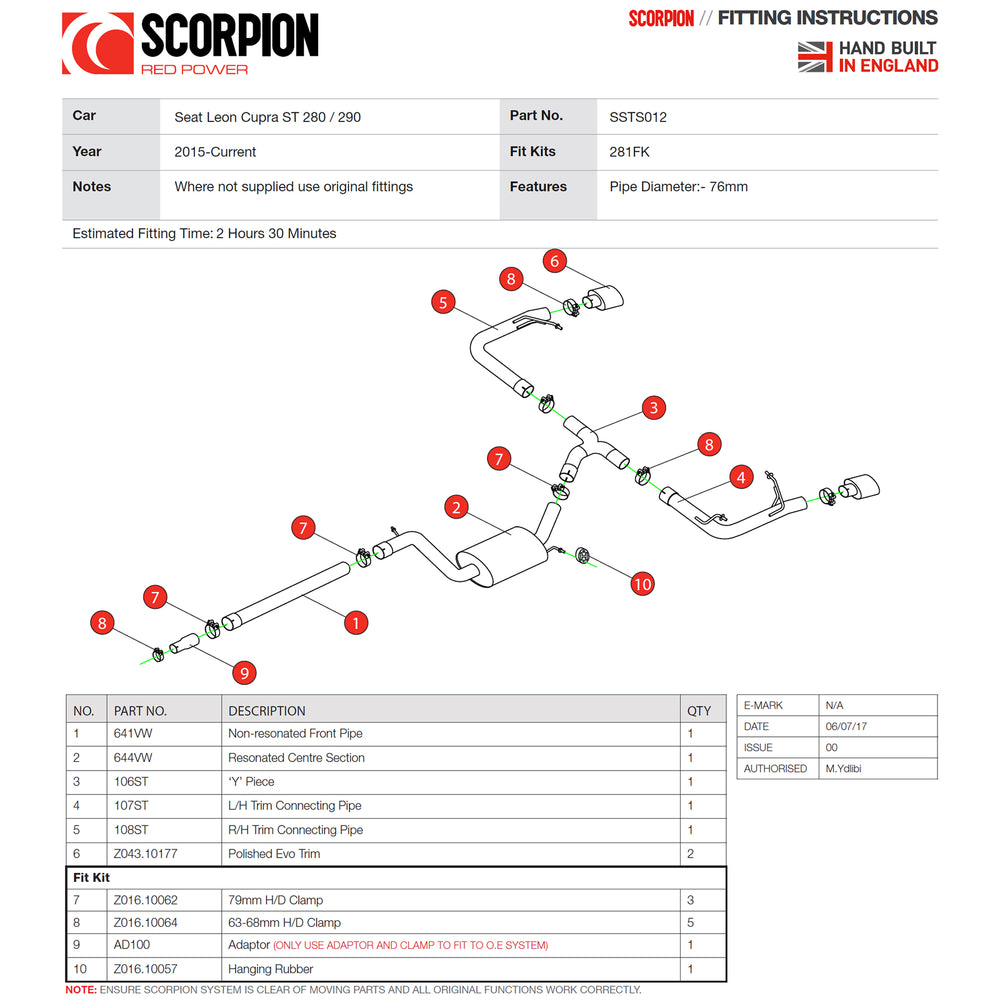Scorpion Exhaust Cat-Back Evo - Seat Leon Cupra 2.0 TSI 280 / 290 ST (Non-GPF Model) 2015 - 2018