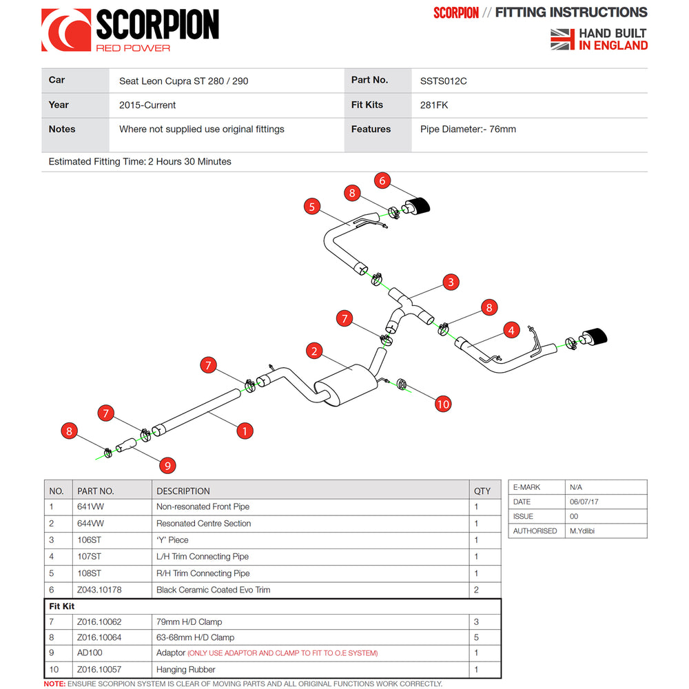 Scorpion Exhaust Cat-Back Evo BLK - Seat Leon Cupra 2.0 TSI 280 / 290 ST (Non-GPF Model) 2015 - 2018