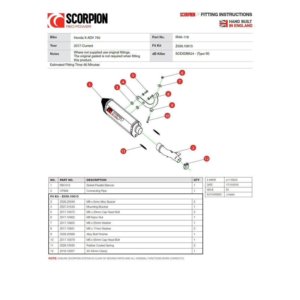 Scorpion Serket Parallel Black Ceramic Oval Exhaust For Honda X-ADV 750 2017-2025