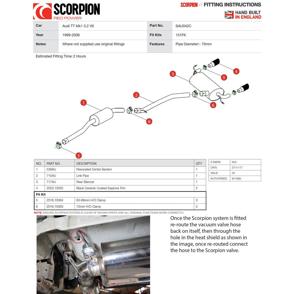 Scorpion Exhaust Cat-Back (Res) Twin Daytona BLK - Audi TT MK1 Quattro 3.2 V6 1999 - 2006