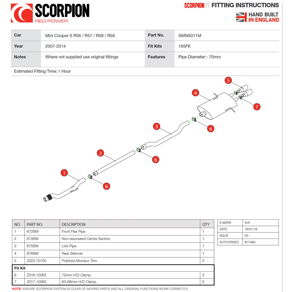 Scorpion Car Exhaust Cat-Back System (Non-Resonated) Monaco - Mini Cooper S R56 R57 R58 R59 2007 - 2014